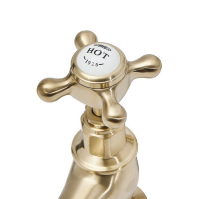 HomeStyleStore Brushed Brass Bathroom Basin Pillar Taps with Crosshead Handles