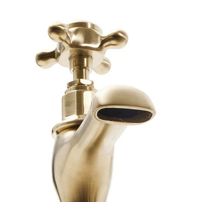 HomeStyleStore Brushed Brass Bathroom Basin Pillar Taps with Crosshead Handles