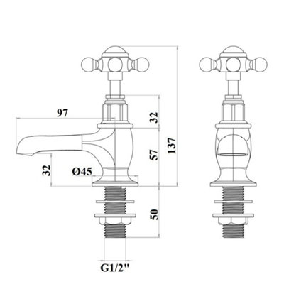 HomeStyleStore Brushed Brass Bathroom Basin Pillar Taps with Crosshead Handles
