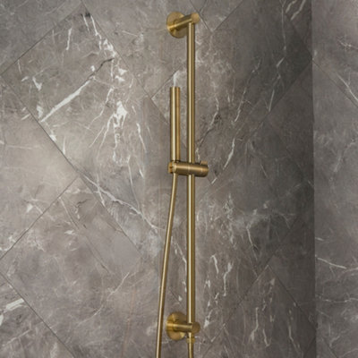 HomeStyleStore Brushed Brass Bathroom Riser Rail Slide Bar Kit Pencil ...