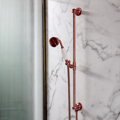 HomeStyleStore Brushed Copper Bathroom Riser Rail Slide Bar Kit ...