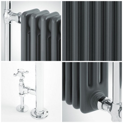 HomeStyleStore Chrome and Anthracite Cast Iron Style Heated Towel Rail ...