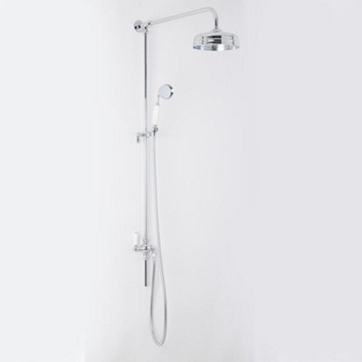 HomeStyleStore Chrome and White Grand Rigid Riser with Fixed Shower ...
