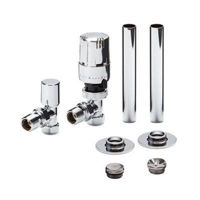 HomeStyleStore Chrome Angled Thermostatic Lockshield Radiator Heated ...
