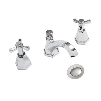 HomeStyleStore Chrome Art Deco Three Tap Hole Bathroom Basin Mixer Tap ...