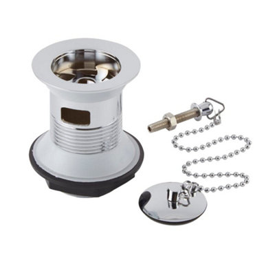 HomeStyleStore Chrome Basin Waste with Plug and Ball Chain