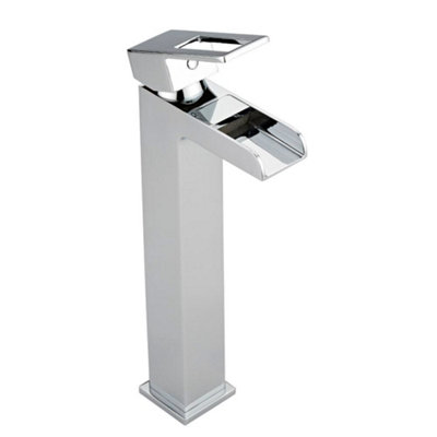 HomeStyleStore Chrome High Rise Waterfall Mono Bathroom Basin Mixer Tap ...
