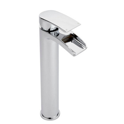 HomeStyleStore Chrome High Rise Waterfall Mono Bathroom Basin Mixer Tap ...