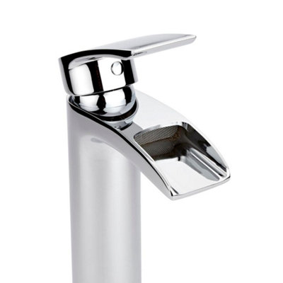 HomeStyleStore Chrome High Rise Waterfall Mono Bathroom Basin Mixer Tap ...