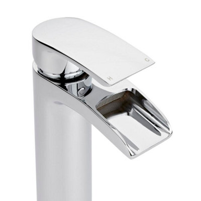 HomeStyleStore Chrome High Rise Waterfall Mono Bathroom Basin Mixer Tap ...