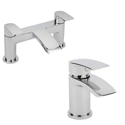 HomeStyleStore Chrome Mono Bathroom Basin Mixer Tap and Bath Filler Tap Set