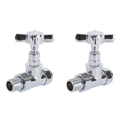 HomeStyleStore Chrome Straight Heated Towel Rail Radiator Valves with ...