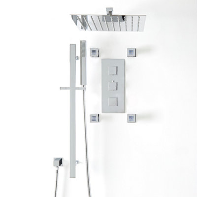HomeStyleStore Chrome Thermostatic Mixer Valve with Wall Mounted Shower ...