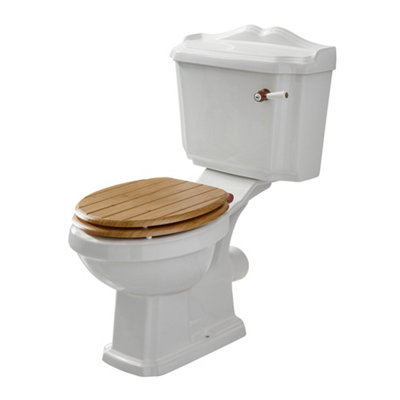 HomeStyleStore Close Coupled Toilet WC with Bamboo Fluted Seat and ...