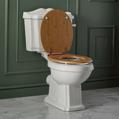 HomeStyleStore Close Coupled Toilet WC with Bamboo Fluted Seat and ...