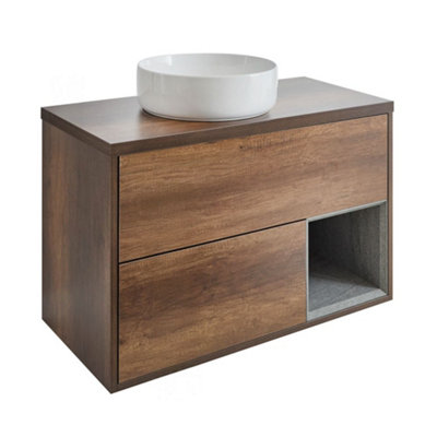 HOMESTYLESTORE DARK OAK 1000MM WALL HUNG BATHROOM VANITY UNIT WITH ...
