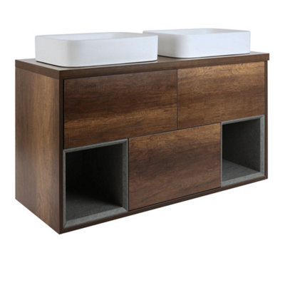HomeStyleStore Dark Oak 1200mm LED Lit Wall Hung Bathroom Vanity Unit ...