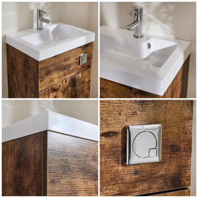 HomeStyleStore Dark Oak 502 x 360mm Bathroom Combination Basin Toilet ...