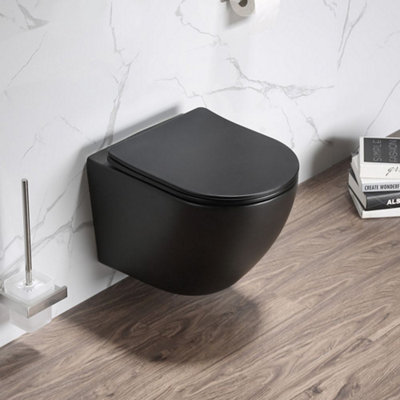 HomeStyleStore Graphite Curved Wall Hung Toilet WC Pan Soft Close Seat