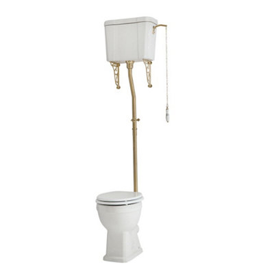 HomeStyleStore High Level Cistern Toilet with Brushed Brass Flush Kit ...