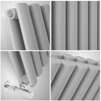 HomeStyleStore Light Grey Vertical Double Oval Panel Designer Radiator ...