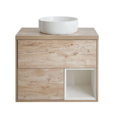 HomeStyleStore Light Oak 800mm Wall Hung Bathroom Vanity Unit with ...