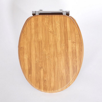HomeStyleStore Oak Effect Toilet Seat with Chrome Top Fix Soft Close ...