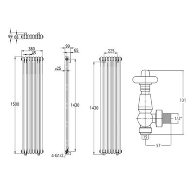 HomeStyleStore White 1500mm x 380mm Cast Iron Style Vertical Double ...