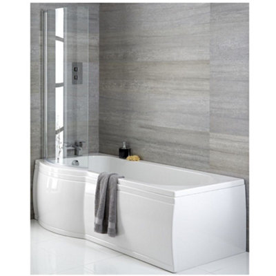 HomeStyleStore White 1675 x 850mm Bathroom Left Hand Curved P Shape ...