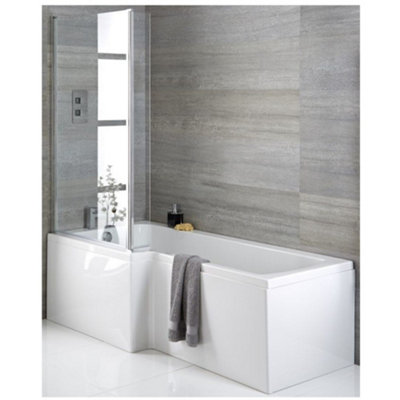 HomeStyleStore White 1700 x 850mm Bathroom Left Hand Square Shower Bath ...