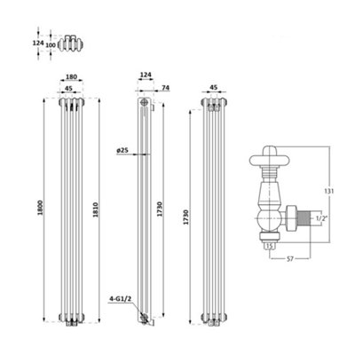 HomeStyleStore White 1800 x 200mm Cast Iron Style Vertical 3 Column ...