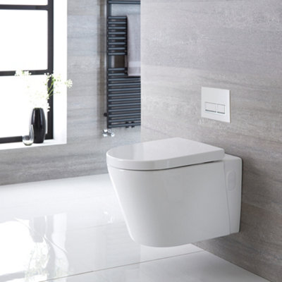 HomeStyleStore White Bathroom Wall Hung Round Toilet WC Short Wall ...