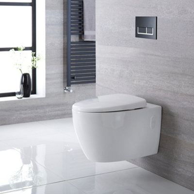 HomeStyleStore White Bathroom Wall Hung Round Toilet WC Short Wall ...