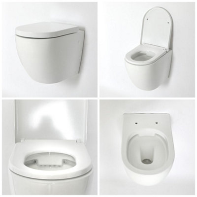 HomeStyleStore White Bathroom Wall Hung Round Toilet WC Short Wall ...