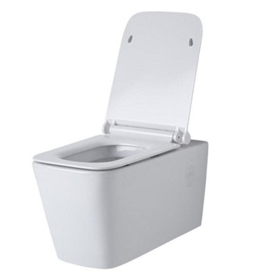 HomeStyleStore White Bathroom Wall Hung Square Toilet WC Short Wall ...