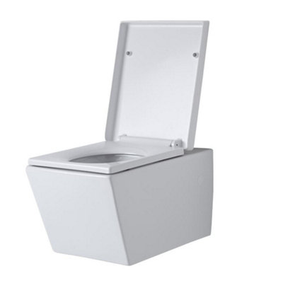HomeStyleStore White Bathroom Wall Hung Square Toilet WC Short Wall ...