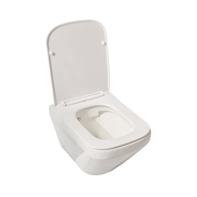 HomeStyleStore White Ceramic Bathroom Wall Hung Rimless Toilet Short ...