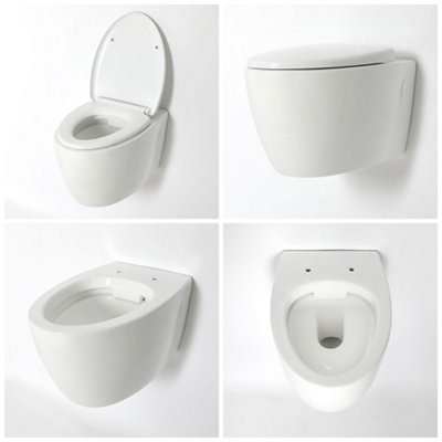 HomeStyleStore White Ceramic Bathroom Wall Hung Round Rimless Toilet WC ...