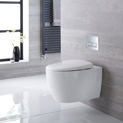 HomeStyleStore White Ceramic Bathroom Wall Hung Round Rimless Toilet WC ...