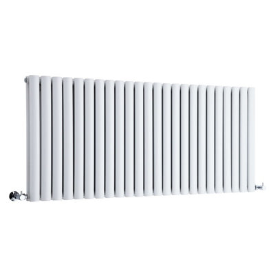 HomeStyleStore White Double Oval Panel Horizontal Designer Radiator ...