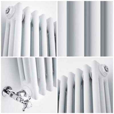 HomeStyleStore White Horizontal Cast Iron Style Triple Column Radiator ...