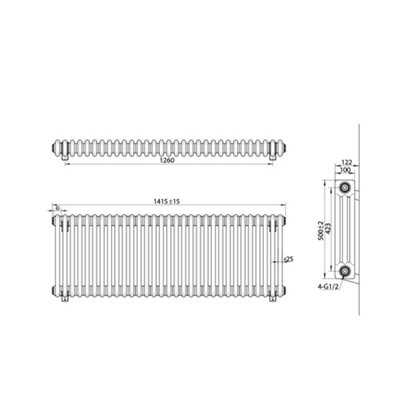 HomeStyleStore White Horizontal Cast Iron Style Triple Column Radiator ...