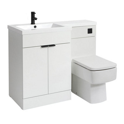 HomeStyleStore1105mm White Left Hand Bathroom Combination Vanity Toilet ...