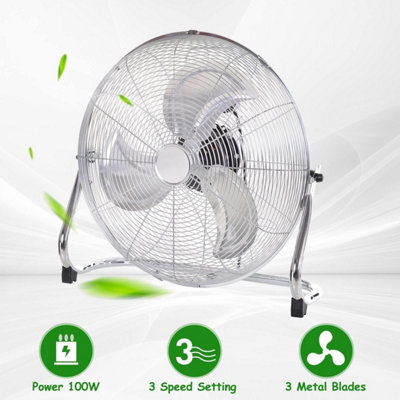 HOMIU 18" Floor Fan, Floor Standing High Velocity Electric Portable Cooling Fan with 3 Speed, Chrome Gym Fan