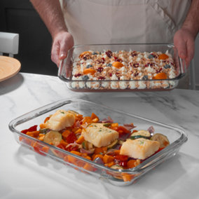 Homiu 2Pcs Glass Casserole Lasagne Dishes, Borosilicate Meal prep Glass Baking Set, Impact Resistant, Freezer, Oven Cookware