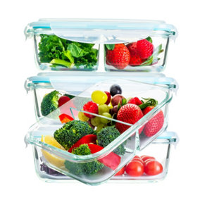 Homiu 3-Piece 2-Compartment Glass Containers with Lids