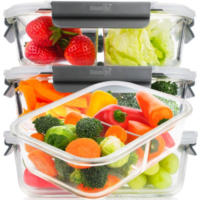 Homiu 3-Piece 2-Compartment Glass Containers with Lids