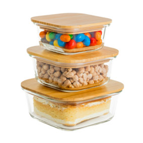 Homiu 3-Piece Glass Food Storage Containers with Bamboo Lids