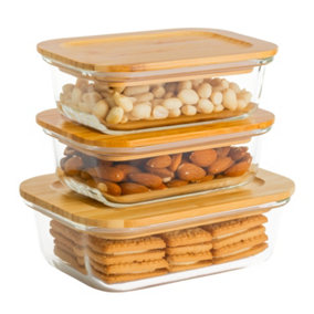 Homiu 3-Piece Rectangle Glass Food Storage Containers with Lids