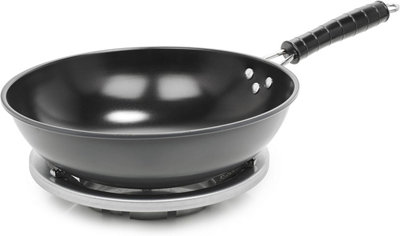 Homiu 30cm Non-Stick Wok, Deep Stir Fry Carbon Steel Pan, Induction Safe, Heat-Resistant Ribbed Handle